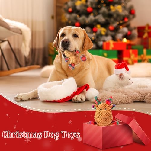 Squeaky Dog Toys, Stuffed Large Dog Toys to Keep Them Busy, Interactive Plush Chew Toys with Crinkle Paper, Tough Pet Animal Toys for Small Medium Large (Red B) - Image 7