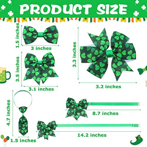 120 Pcs St. Patrick's Day Dog Bow Tie Collar Set Includes 60 Green Irish Bow Ties for Dogs Dog Grooming Bowtie 30 Dog Neckties 30 Large Bow Tie Collar Pet Holiday Accessories for Dog Cat (Shamrock) - Image 2