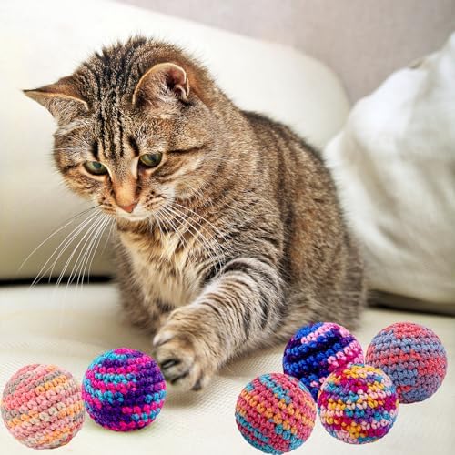 Colorfull Cats Ball Toy with Bell Inside, Hand-Knitted Woolen Yarn Cat Ball - Image 4