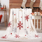 Christmas Throw Blanket Snowflake Fleece Throw Blanket Winter Holiday Lightweight Decorative Blankets Super Soft Cozy Throw Blankets for Home Sofa Couch(Red/Gold Snowflake) 50" x 60" by Bvhimste