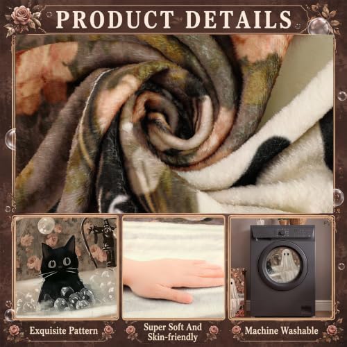 Breling Halloween Ghost Bathroom Throw Blanket Flannel Black Cat 50"x60" - Image 3