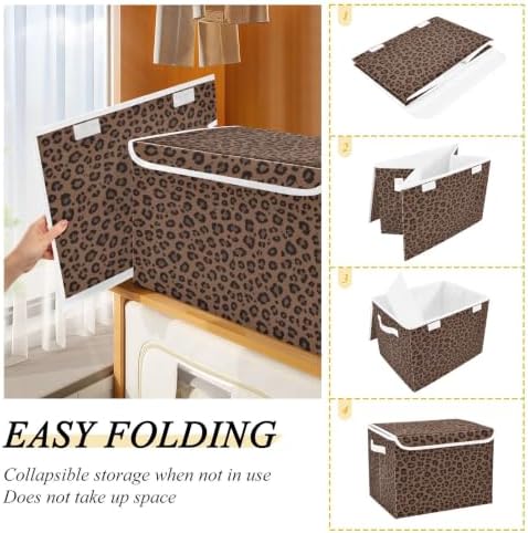 Bolaz Leopard Print Animal Pattern Storage Bins with Lids and Handles, Storage Box Basket with Cover Collapsible Organizer Containers for Home Closet, Shelves - Image 4