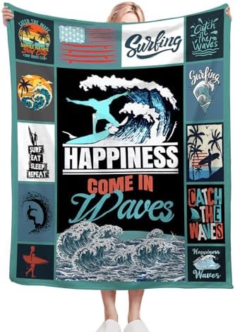 Surfing Blanket Surfing Surfboard Throw Blankets Decor Stuff Cozy Flannel Fleece Soft Plush Fuzzy Warm Lightweight Bedding Ocean Lovers Gifts for Women Girls Kids 60"X50" - Image 4