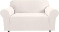 H.VERSAILTEX Stretch Couch Cover 2 Cushion Sofa Loveseat Slipcover|Sofa Cover for Love seat 1 Piece with Elastic Bottom, Textured Checked Jacquard Fabric(Loveseat 58"-70" Wide, Ivory)