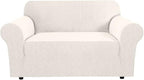 H.VERSAILTEX Stretch Couch Cover 2 Cushion Sofa Loveseat Slipcover|Sofa Cover for Love seat 1 Piece with Elastic Bottom, Textured Checked Jacquard Fabric(Loveseat 58"-70" Wide, Ivory)