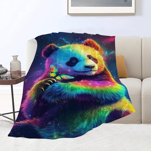 Panda Blanket Colorful Panda Butterfly Animal Lover Throw Blankets Gifts for Girls Boys Kids Soft Cozy Fleece Plush for Couch Sofa Bed 80"x60" - Image 2