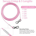 Dog Tie Out Cable - Chew Proof Steel Wire Lead - 360° Tangle Free Outdoor Leash for Pups - Dog Runner Cable for Small to Medium Dogs (Pink, 45lbs/30ft)