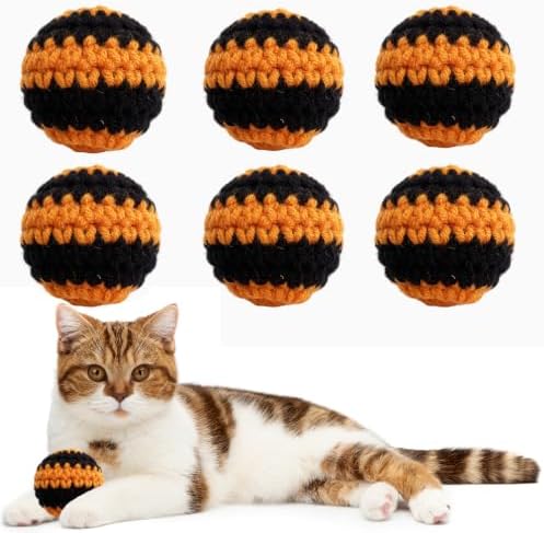Halloween Theme Cat Toys Ball with Bell, Hand-Knitted Woolen Yarn Cat Ball by Petisourfriend
