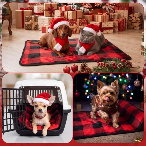 Tatuo 4 Pcs Fleece Dog Blanket for Puppy Cat, Red, 24 x 16 in, Plaid - Image 4