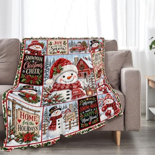 Snowman Christmas Throw Blanket Winter Holiday Patchwork Gifts 50''x60'' - Image 5