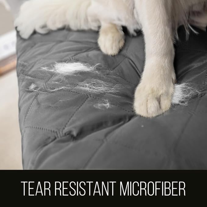 Sofa Shield® Couch Chaise Covers for Dogs, Reversible Furniture Protector with Strap, Stain and Tear Resistant Cushion Cover, 102x34 inch Seat, Machine Washable Slipcover Pets, Cats, Charcoal Linen
