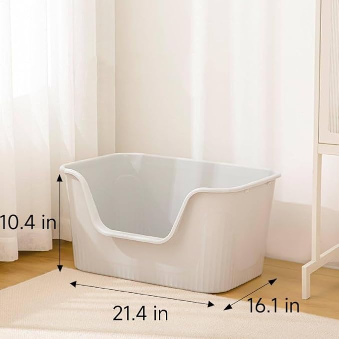 SpaceTime Large Cat Litter Box with High Sides,Cat Boxes for Indoor Cats,Cat Litter Pan for Kitty,Litter Box with Low Entry,Easy to Clean,Anti-Splashing (Green)