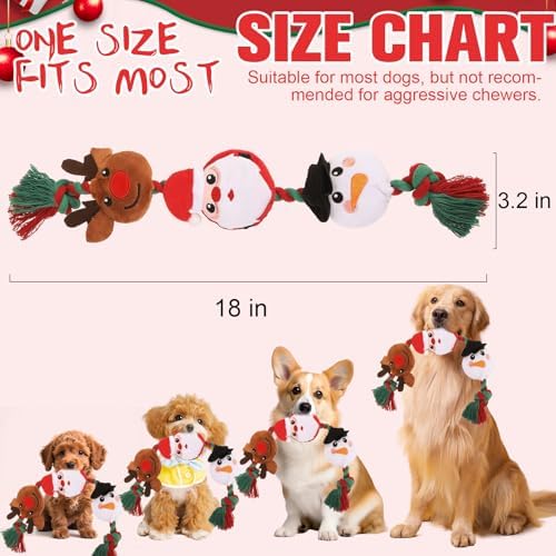 EXPAWLORER Christmas Dog Squeaky Toy - Interactive Doggie Rope Toy with Squeaker, Tug of War Pull Rope Teeth Cleaning, Tough Cotton Chew Toys for Small Medium Dogs Puppies Deer+Santa Claus+Snowman - Image 2
