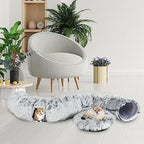 Plush Cat Tunnel Bed for Indoor Cats, Collapsible Cat Donut Tunnel with Central Mat, Fluffy Cats Cave Tube with Hanging Ball for Kitten Rabbit Puppy Ferret - Image 4
