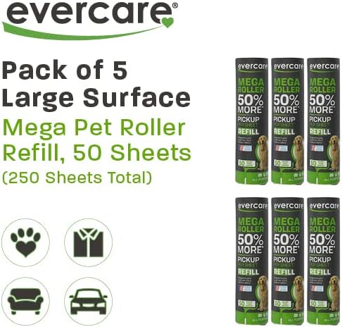 Evercare Pack of 6 10" Wide Large Surface Mega Pet Roller Refill, 50 Sheets Each (300 Sheets Total)