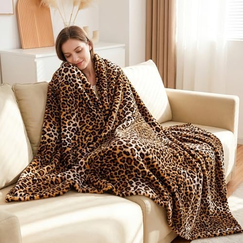 Vessia Leopard Print Twin Size Blanket for Bed, 300GSM Soft Cheetah Blanket - Image 3