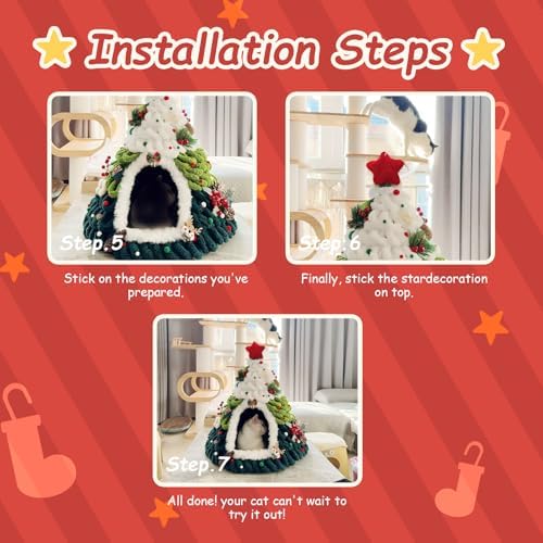 DIY Christmas Tree Cat Bed Set, Christmas Pet Tree House Package, DIY Felt Xmas Cave, Indoor Kittens Felt Nest Cats Hideaway, Teepee Furniture Decorations for Family & Friends (A, Under 12lb) - Image 5