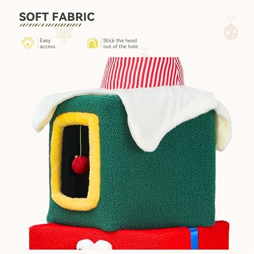 YITAHOME 60" Christmas Cat House with 3 Semi-Enclosed Cat Condos - Image 3