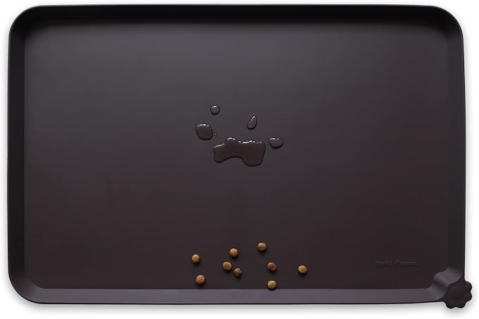 Hoki Found L Silicone Non Slip Pet Dog Cat Bowl Mats - Waterproof Dog Cat Food Mats - Dark Oak