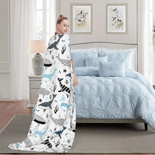 Whales Throw Blanket Lightweight Warm Flannel Fleece Blankets Cozy Soft Air Conditioning Blanket Gifts for Women Men Girls Boys 80"x60" - Image 2