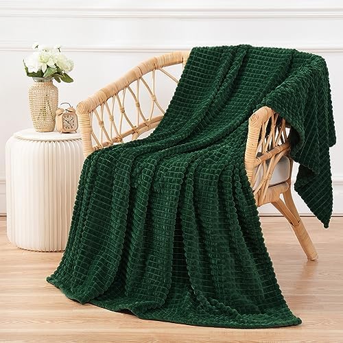 Puncuntex Fleece Throw Blanket Dark Green 60"×80" with Square Grid Design - Image 5