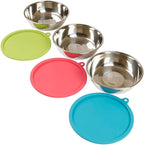 Messy Mutts 6 Piece Set, 3 Stainless Bowls and 3 Silicone Lids, Medium | Set Of Three Stainless Dog Bowls And Three Airtight Silicone Lids For Meal Prep, Storage, And Travel
