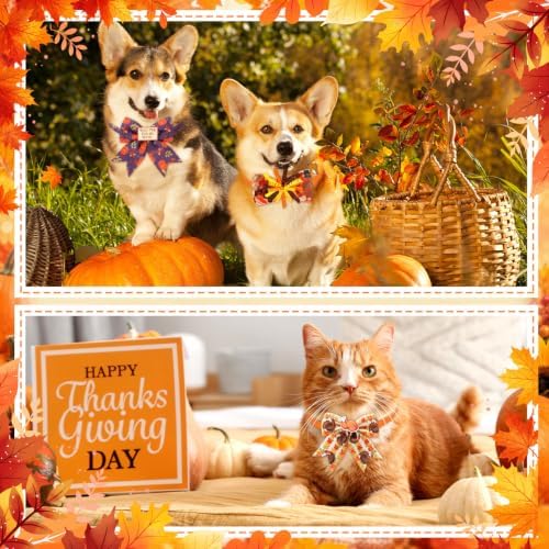 Huhumy 50 Pcs Fall Dog Bow Tie Bulk Thanksgiving Pet Collar for Dog Cat - Image 5