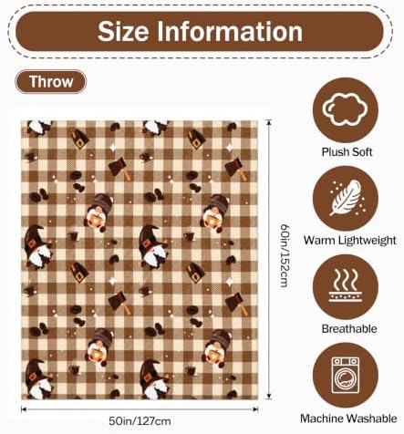 Gnome Coffee Throw Fleece Blanket,Checkered Theme Flannel Blankets,50"x60" - Image 4