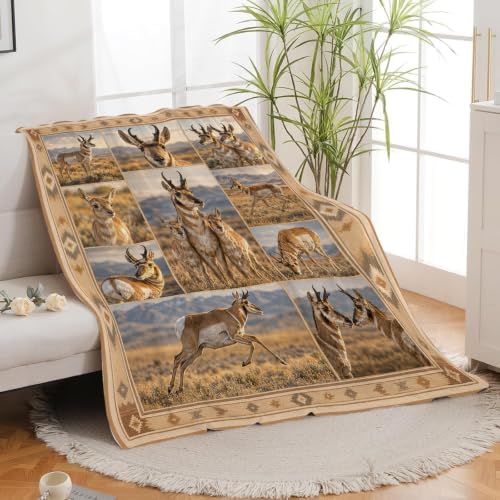Pronghorn Blanket, Wildlife Throw Gifts for Adults Kids 80"X60" - Image 4
