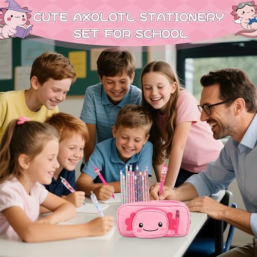 Ulema 84Pcs Cute Axolotl Stationery Set Kawaii Birthday Gifts for Boys Girls Back to School and Classroom Rewards Office Supplies with Axolotl Stuff. - Image 6