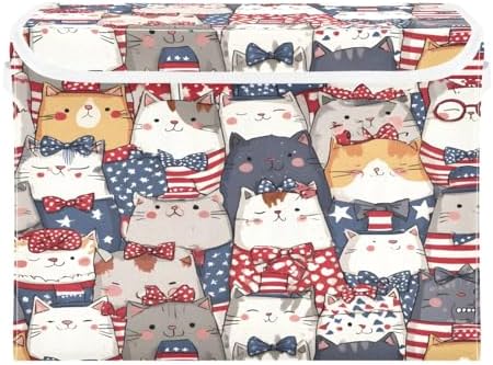 Bolaz Storage Bins with Lids and Handles,National Flag Cat Pattern Storage Box Basket with Cover Collapsible Organizer Containers for Home Closet, Shelves - Image 2