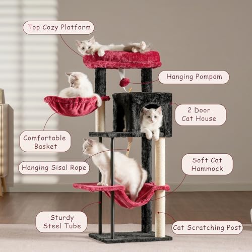Gitelsnour Cat Tree, 43.3'' Cat Tower with Hammock for KittensGCT004SBR - Image 3