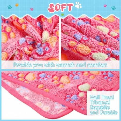 Tatuo 4 Pcs Fleece Dog Blanket for Puppy Cat, Pink, 24 x 16 in, Paw - Image 3