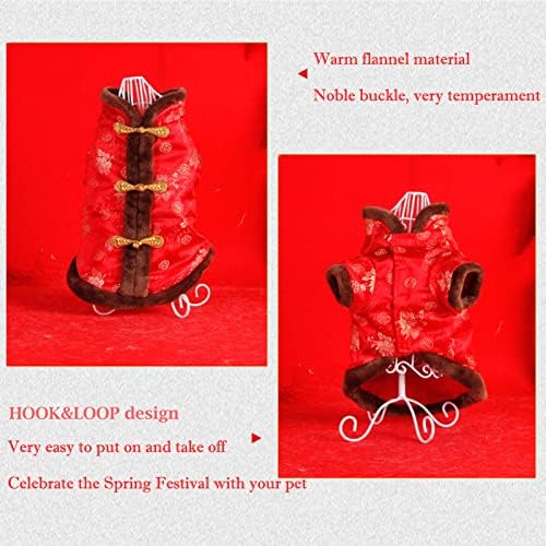 SEIS New Year Cat Knot Buttons Coat Dogs Cheongsam Winter Pet Clothes Vest Christmas Costume for Cats Teddy Bichon Small Medium Dogs (Brown, L (Chest Circumference 63cm/ 24.8")) - Image 5