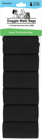 Large Dog Waste Bags on a Roll with Easy Tie Handles, Extra Thick and Strong Dog Poop Bags, 288 Count, Black/Unscented, 5.5 x 5.5 x 17 Inches