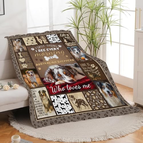 Australian Shepherd Blanket for Girls Women Boys Men Adults Kids Soft Cozy Fleece Aussie Dog Pet Throw Blankets Gifts Warm Flannel Plush Lightweight Decor for Couch Bed Sofa 60"X50" - Image 3