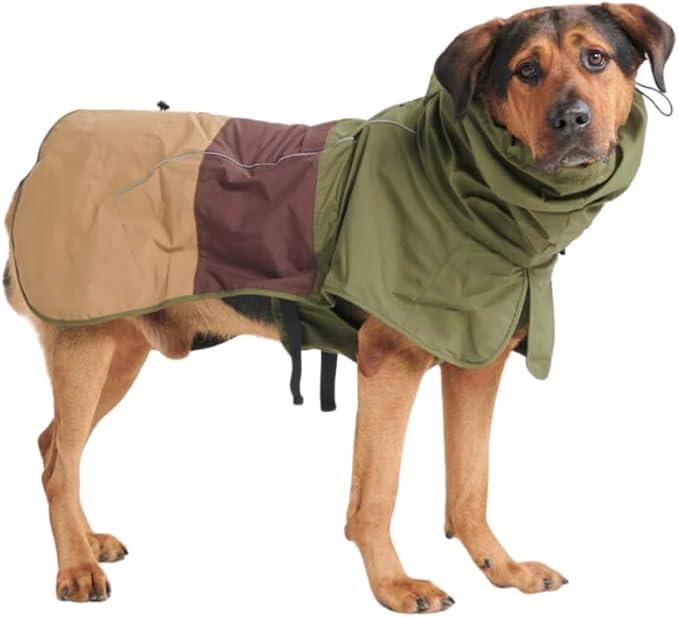 Spark Paws Dog Raincoat, Waterproof Windproof Rain Jacket, for Small Medium Large Extra Large Dogs, Reflective Breathable Full-Body Coverage Dry Suit - Green Brown Tan, 4XL