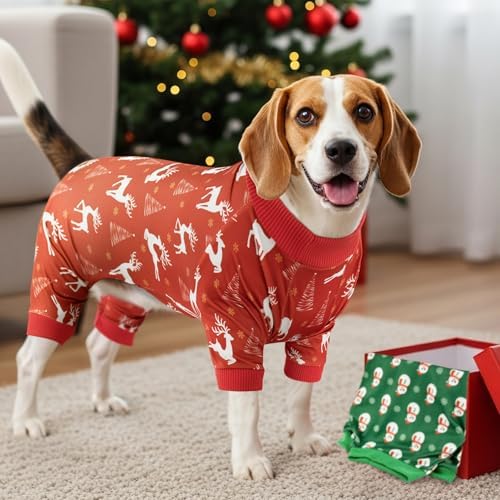 2-Pack Christmas Dog Pajamas Xmas Pet Pjs with Snowman Elk Patterns Christmas Dog Onesie Jumpsuits Jammies Clothes Stretchy Shirts Comfy Outfit Costume Apparel for Small Medium Large Dogs 3XL - Image 4