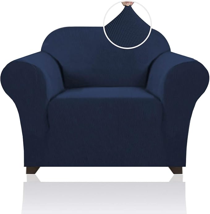 Stretch Chair Cover Chair Slipcovers with Arms 1-Piece Chair Sofa Slipcovers or Living Room Non Slip Armchair Cover Furniture Protector Dogs Pet Friendly(Armchair,Navy)