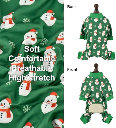 2-Pack Christmas Dog Pajamas Xmas Pet Pjs with Snowman Elk Patterns Christmas Dog Onesie Jumpsuits Jammies Clothes Stretchy Shirts Comfy Outfit Costume Apparel for Small Medium Large Dogs M - Image 2