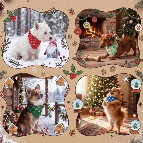Preboun 50 Pcs Chriastmas Paw Print Dog Bandanas Bulk, Xmas Party - Image 5
