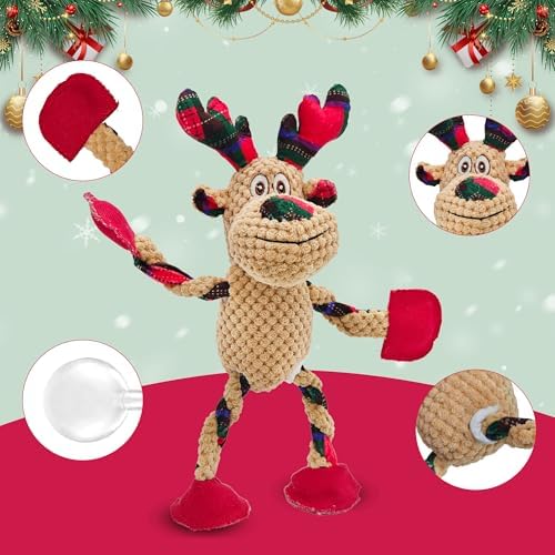 Christmas Squeaky Dog Toys, Stuffed Large Dog Toys to Keep Them Busy, Interactive Plush Chew Toys with Crinkle Paper, Tough Pet Animal Toys for Small Medium Large (Elk) - Image 2