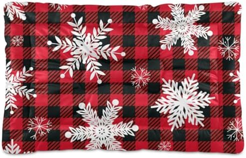 Dog Bed Mat Snowflakes Buffalo Plaid Washable Anti Slip Bottom Comfy Kennel Pad Cat Crate Mat Dog Pet Pad 24 x 36 Inches by Mazeann