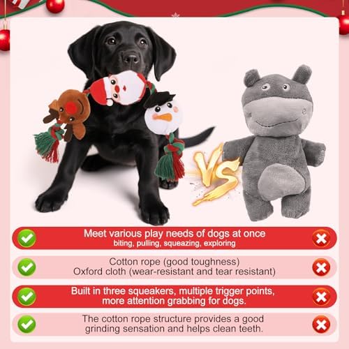 EXPAWLORER Christmas Dog Squeaky Toy - Interactive Doggie Rope Toy with Squeaker, Tug of War Pull Rope Teeth Cleaning, Tough Cotton Chew Toys for Small Medium Dogs Puppies Deer+Santa Claus+Snowman - Image 7