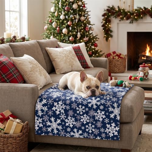 Horaldaily Christmas Navy Blue Snowflakes Flannel Pets Blanket 20x30 - Image 2