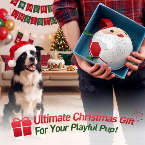 QDAN Christmas Dog Balls with Straps, Soccer Ball for Dogs for Small Medium Breed, Tug Toys for Dog Birthday, 6 Inch Outdoor Dog Toys for Fun - Image 2