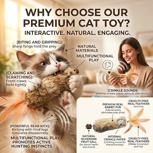 Cat Toys with Rabbit Feather 6 Kicker Fur Interacitve Toy Crinkle - Image 6