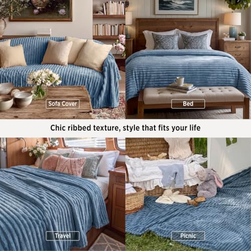 Bedsure Soft Full Size Fleece Blankets for Bed Blue 84"x90" - Image 4