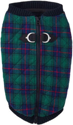 Gooby Fashion Vest Check Dog Jacket - Green Check, Large - Warm Zip Up Bomber Vest with Dual D Ring Leash - Winter Water Resistant Small Dog Sweater