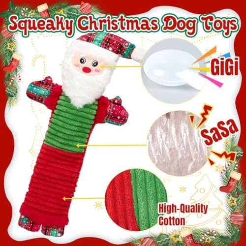 Christmas Squeaky Dog Toys with Crinkle Paper,No Stuffing Dog Toy for Large Dogs,Christmas Puppy Teething Toys to Keep Them Busy, Plush Interactive Long Lasting Chews for Aggressive Chewers - Image 3